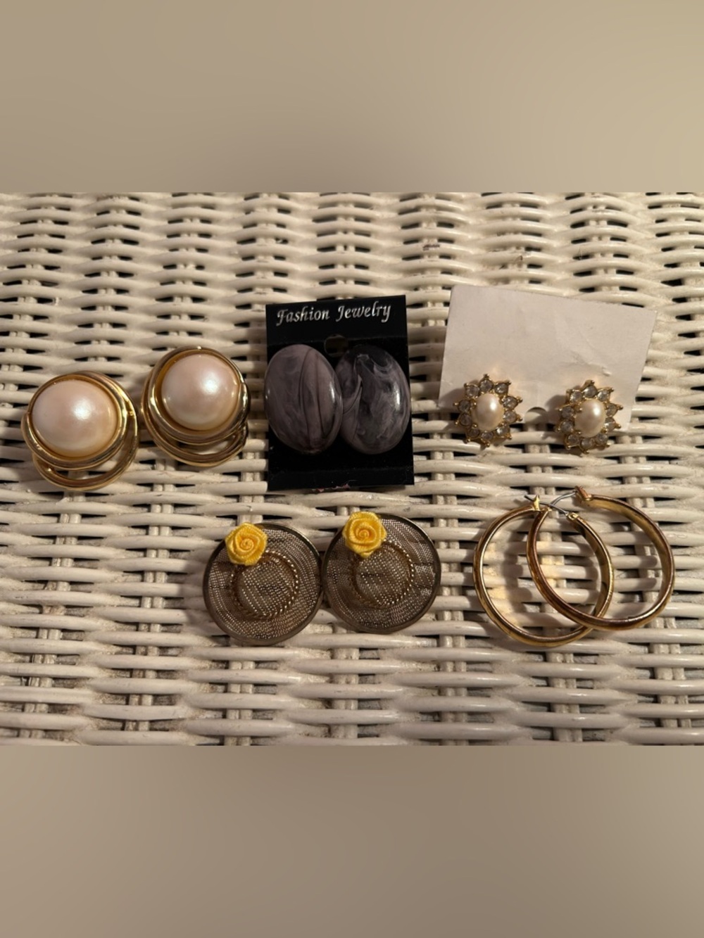 Vintage Style Gold Tone & Pearl Statement Earring Bundle Set